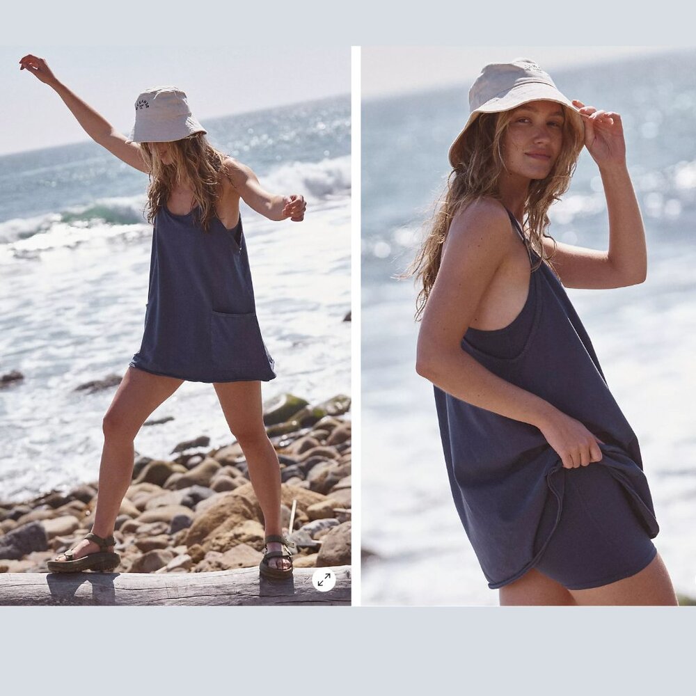 Free People Hot Shot Mini Dress Blue Indigo size Large - Picture 1 of 13